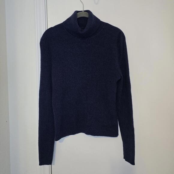 Kenar 100% Cashmere Turtleneck Ribbed Knit Sweater Womens Size XL Dark Blue - Picture 1 of 6